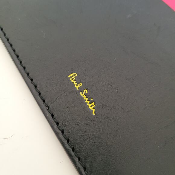 Paul Smith Black Pink Leather Zip Pouch Wristlet Wallet Designer Classic Logo - Picture 4 of 9